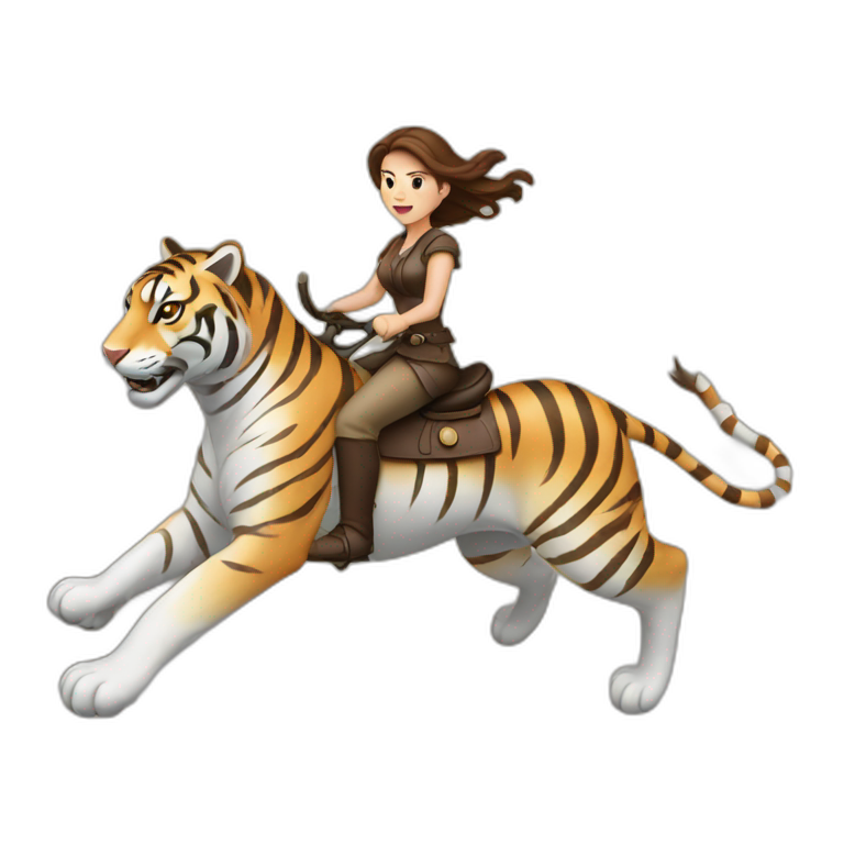 brown hair women riding Battle tiger emoji