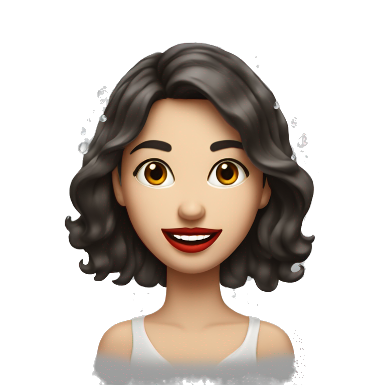 brunette girl with droplets around her red lips and a smile  emoji