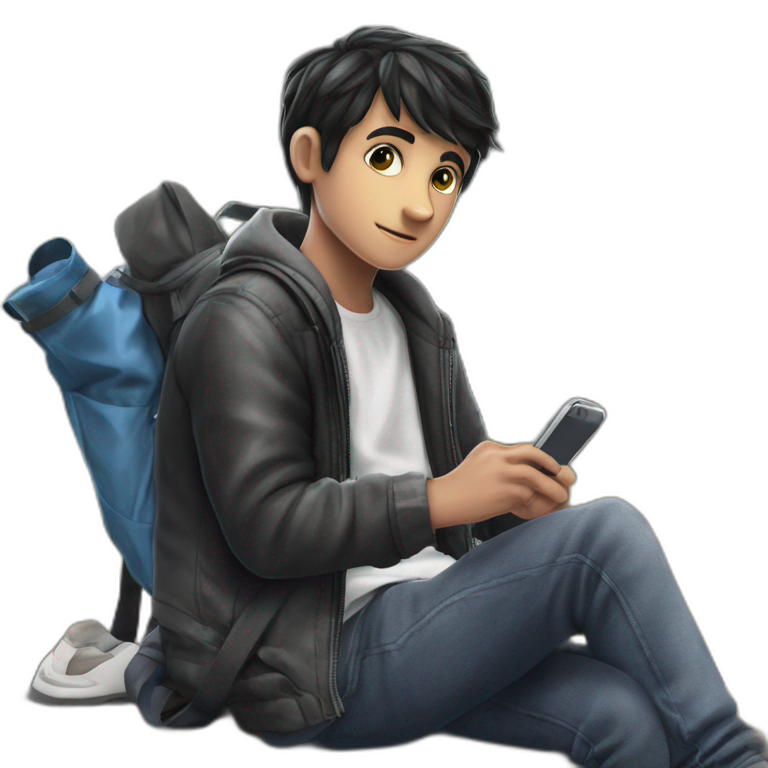 boy holding phone in jacket emoji