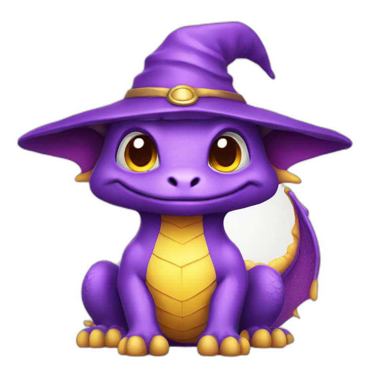 cute purple dragon with yellow eyes wearing wizard hat emoji