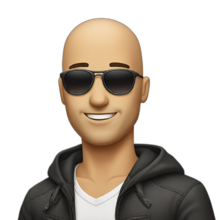 A bald guy with sunglasses amd emoji
