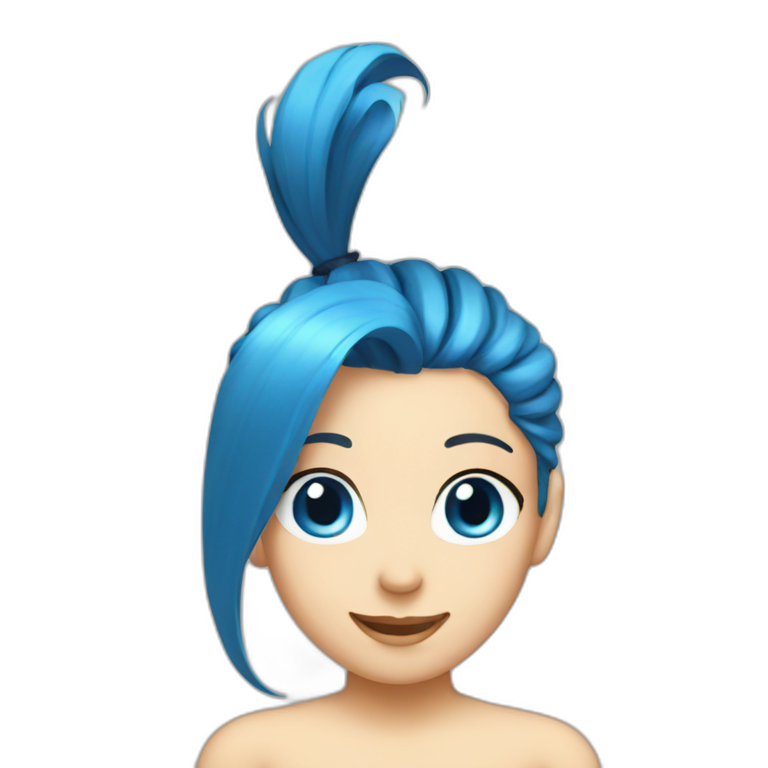 girl blue hair mullet face blue eye smile emoji