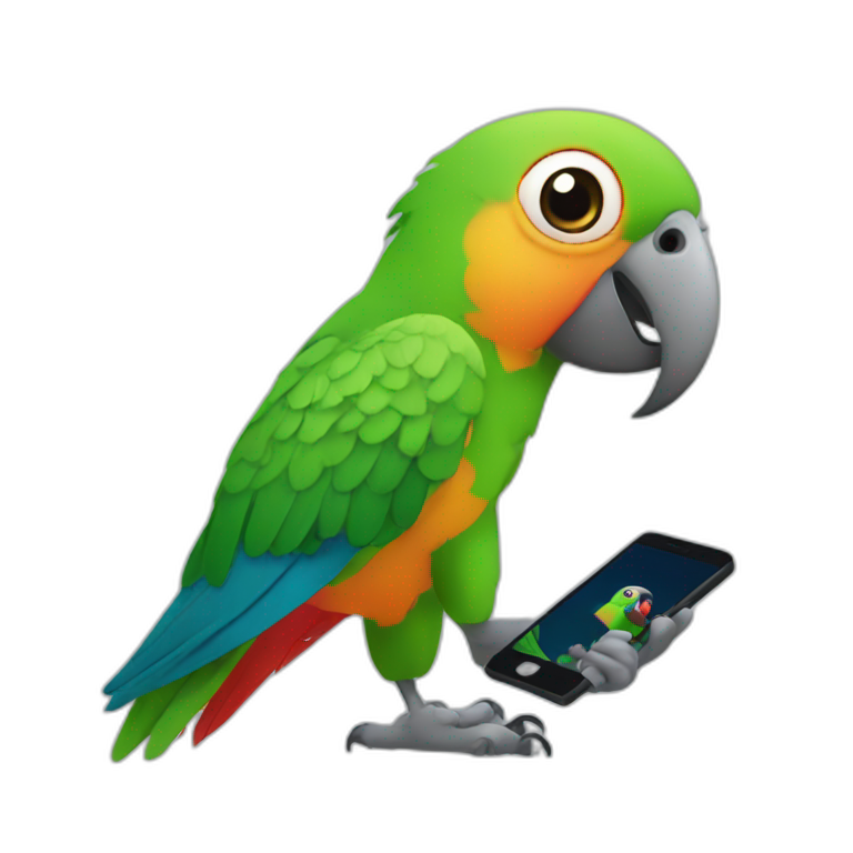 parrot using a phone emoji