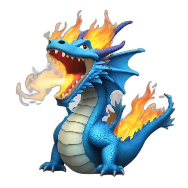 Blue dragon breathing fire emoji