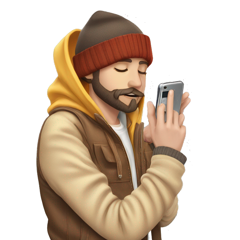 adorable boy in beanie selfie emoji