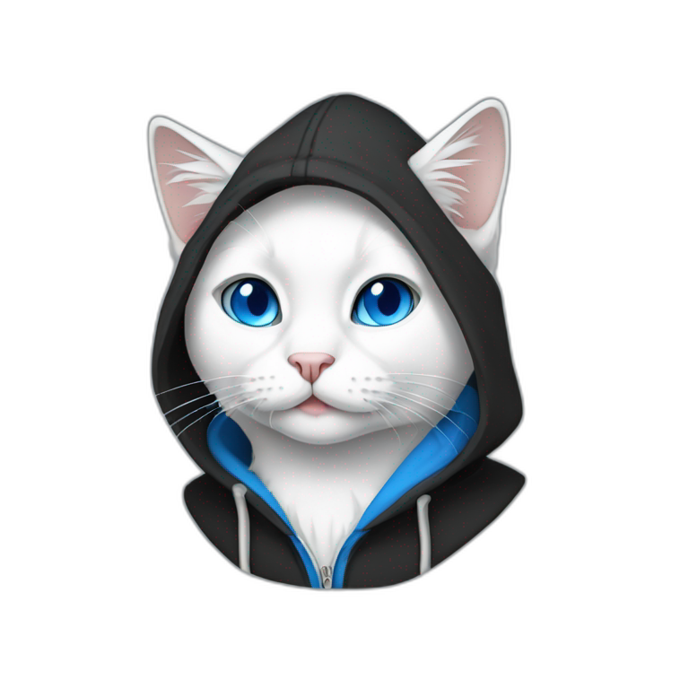 White Cat in  black hoodie blue eyes programmer emoji