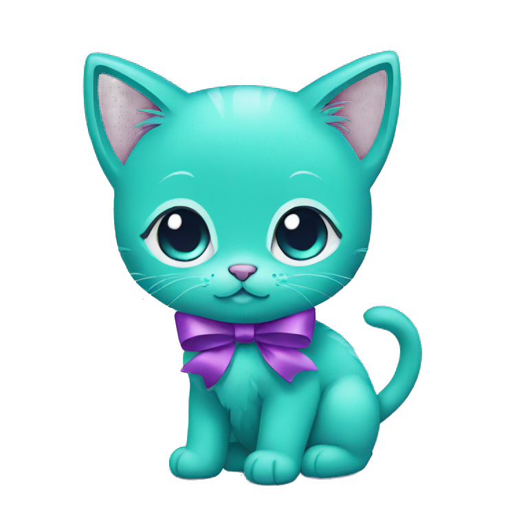 Teal kitten with a purple bow emoji