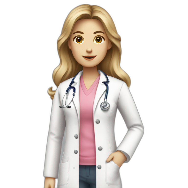 doctor dark blond hair  pink undershirt with white coat emoji