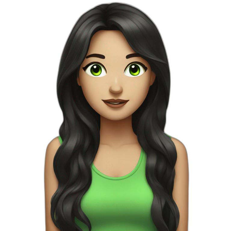 girl with dark hair and green eyes enjoys listen to music emoji