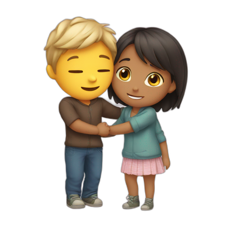 Cute boy and cute girl hugging  emoji