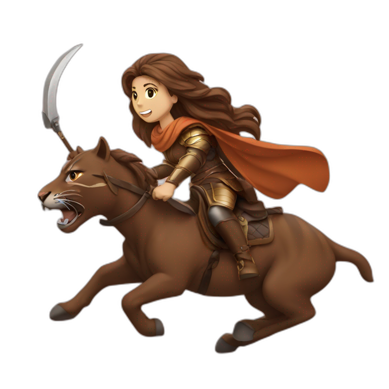 brown hair women riding Battle tigeer emoji