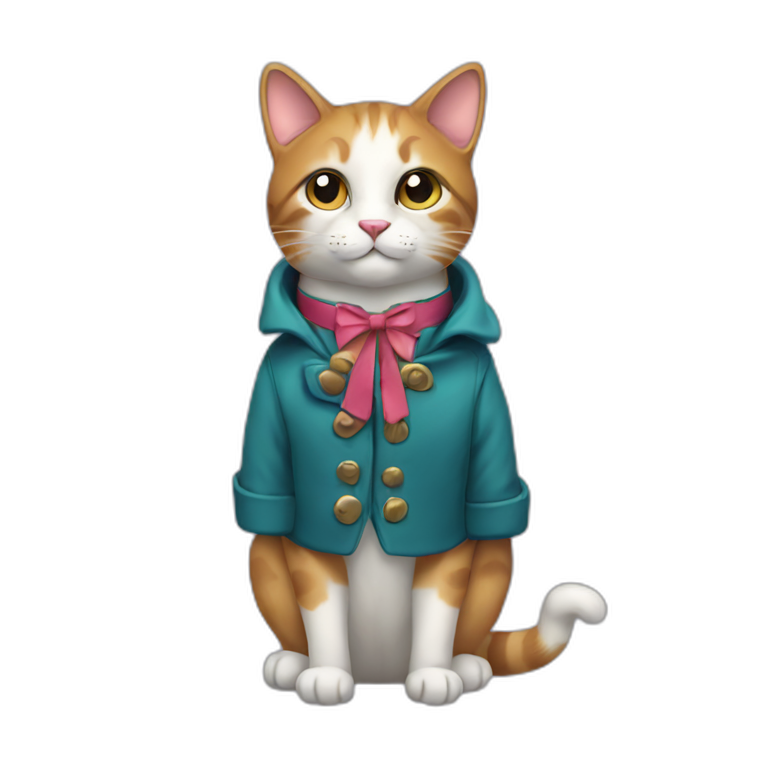 a cat with a coat with collar and a bow emoji