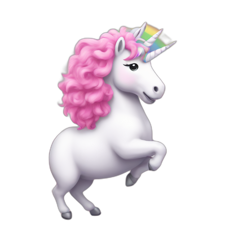 pink fluffy unicorn dancing on a rainbow emoji
