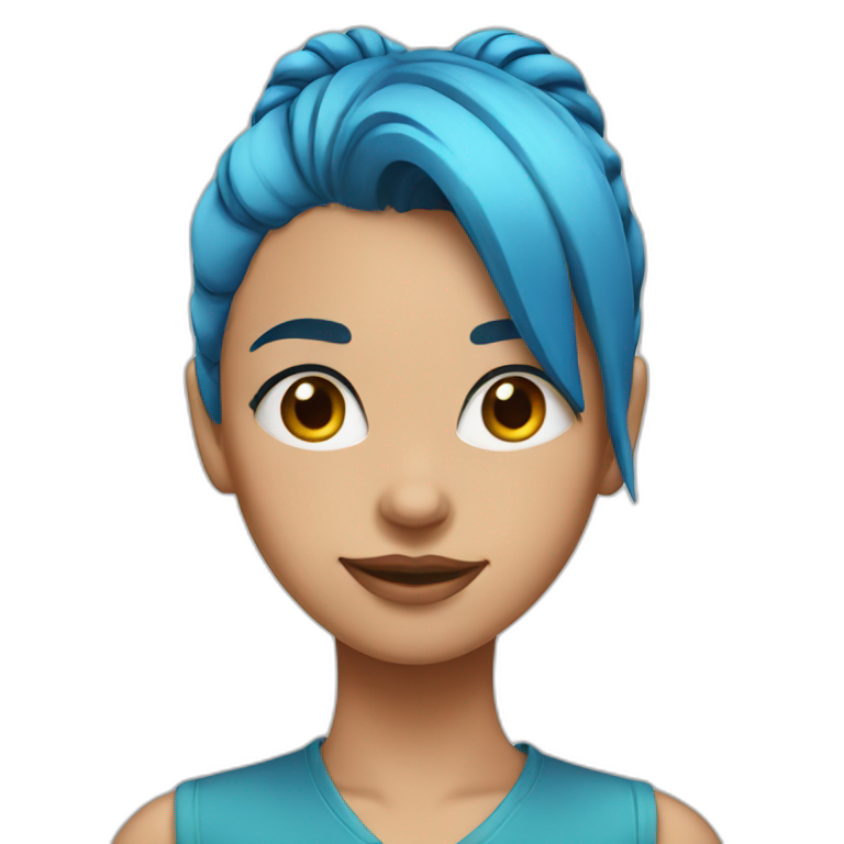 Girl with blue hair tied in a high ponytail emoji