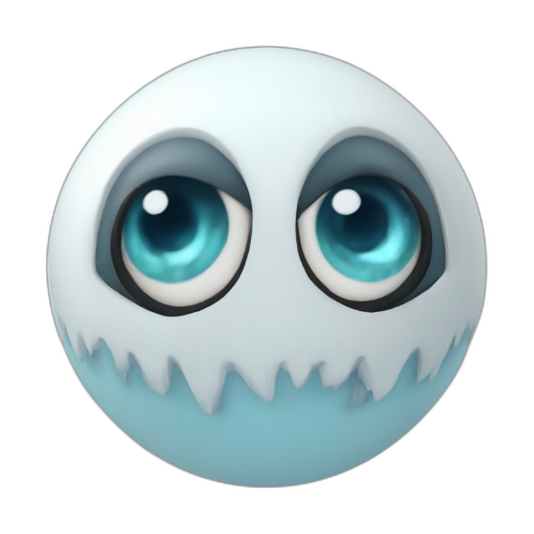 3d sphere with a cartoon courageous snow Ravager skin texture with beautiful eyes emoji
