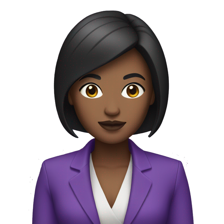 memoji, a woman with dark black buzz cut hair,  dark skin, wearing a purple blazer emoji