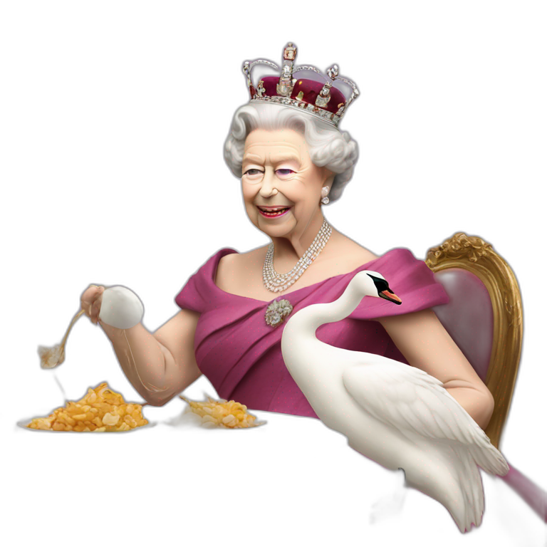 Queen Elizabeth II eating a swan emoji