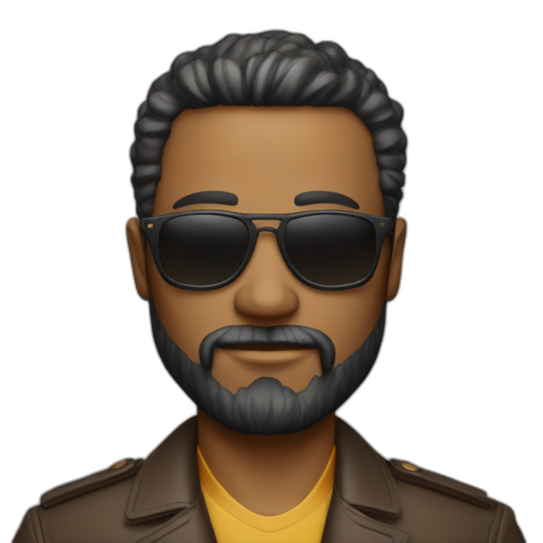 Bold guy with a cigar in his hand wearing sunglasses with a nice beard serious looking skin tone fair emoji