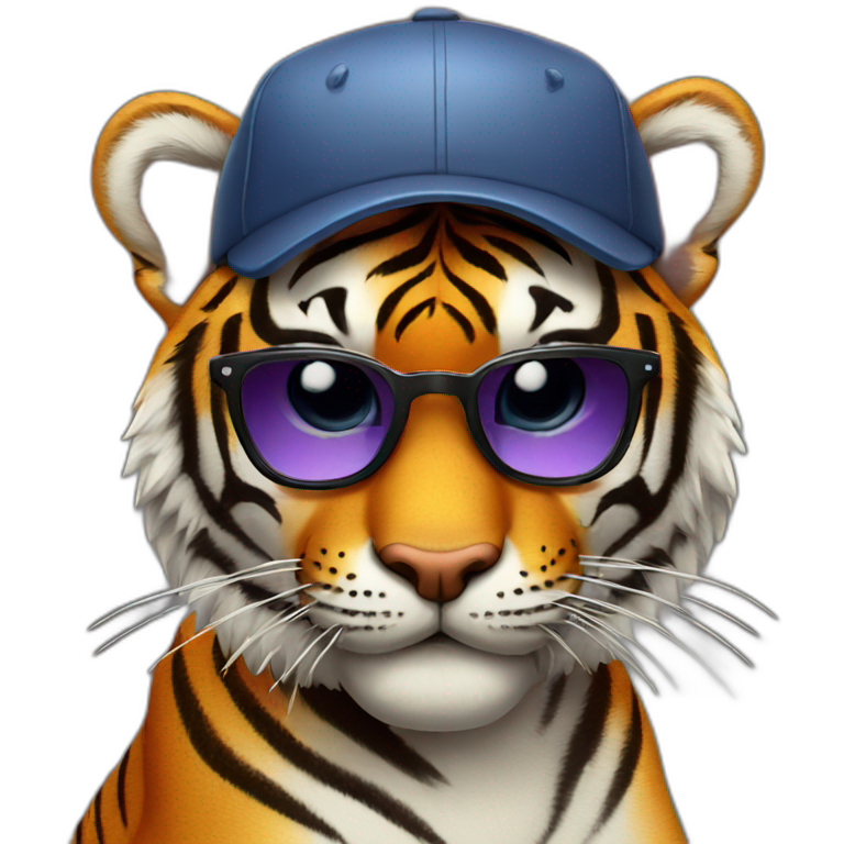 smirking tiger wearing sunglasses and cap emoji