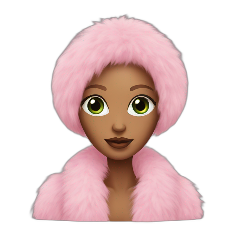 pink faux fur coat green eyed woman emoji