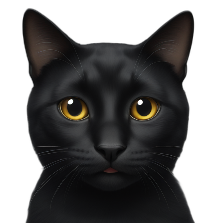 hyperrealist black cat with a small white spot above mouth emoji