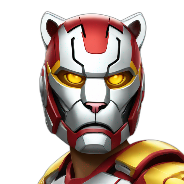A tiger with the red and yellow Iron man helmet emoji