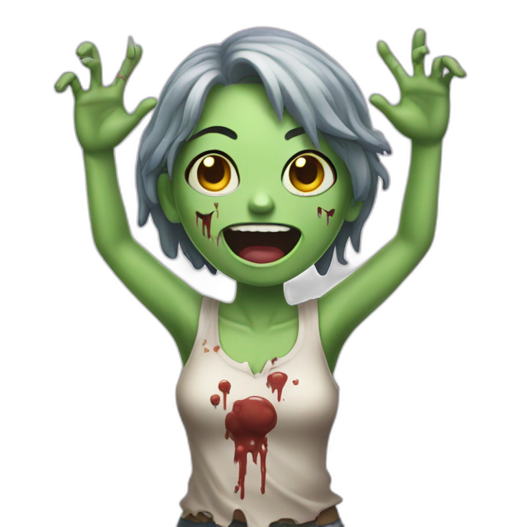 Happy zombie girl with both hands in the air emoji