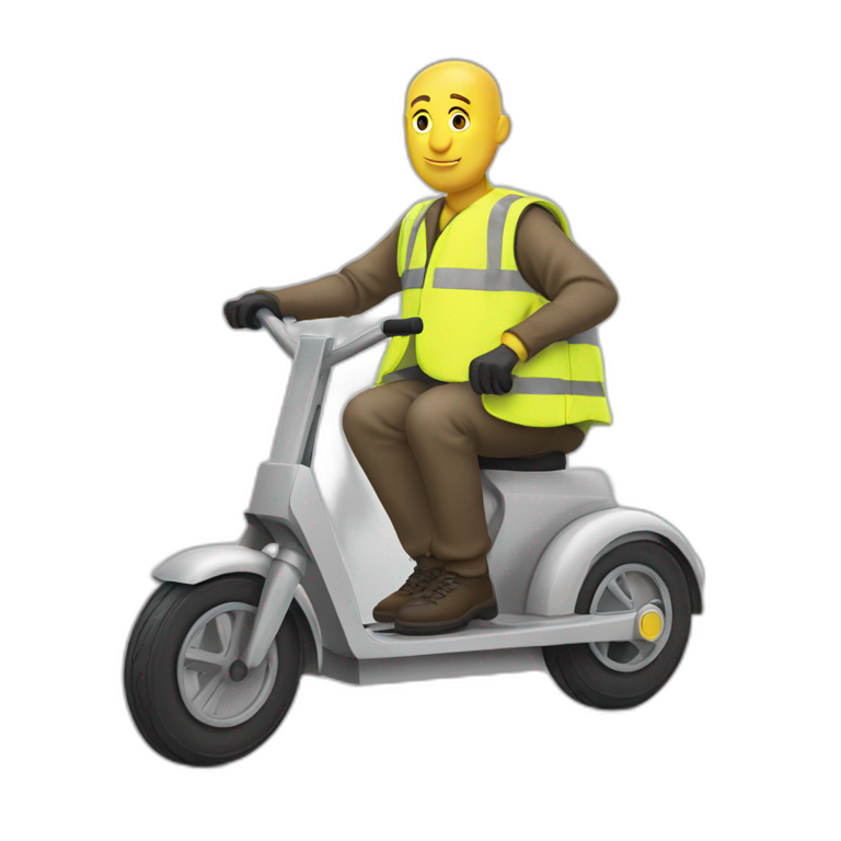 trottinette bald man with yellow safety vest emoji