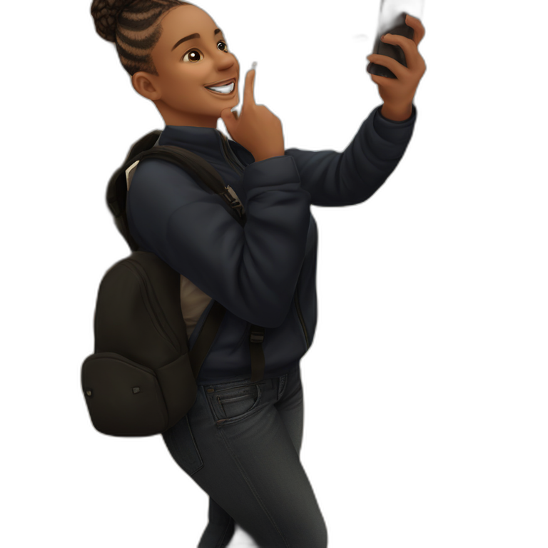 Girl with Phone and Backpack. emoji