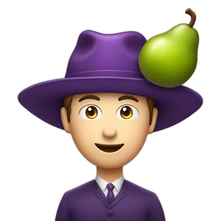 A single plum floating in perfume in a man’s hat emoji