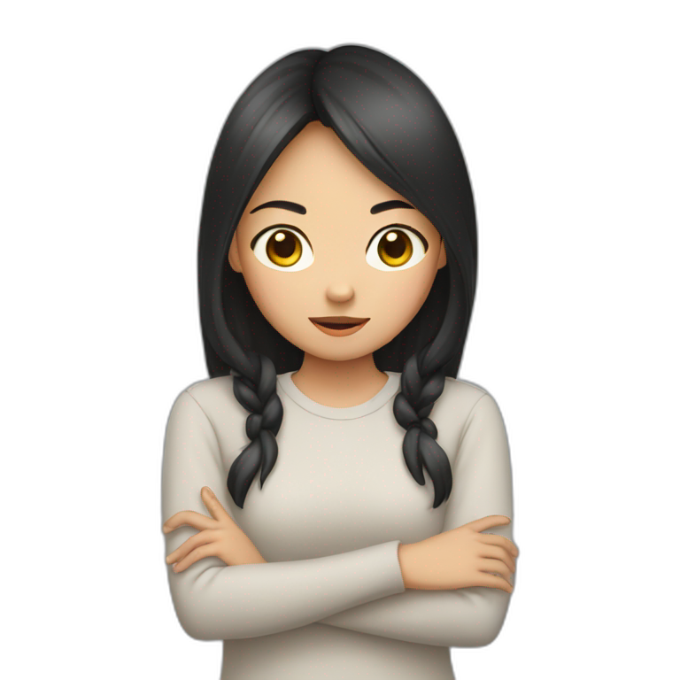 Female asian girl hiding behind hands emoji