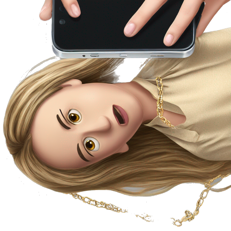 blonde girl holding phone necklace emoji