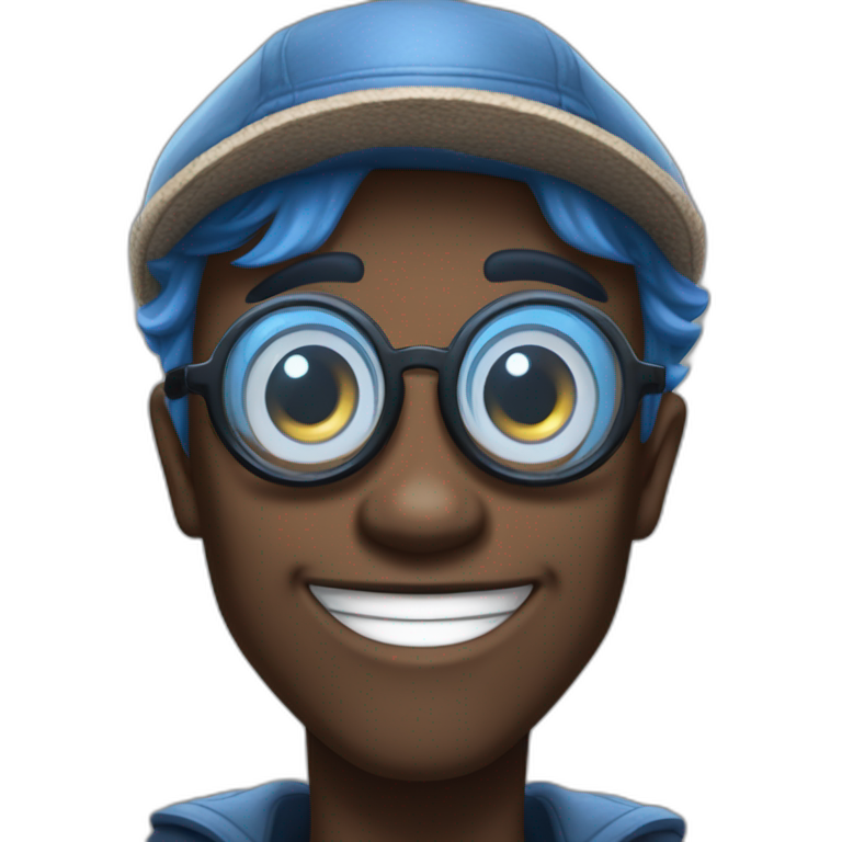 tobi lutke as megamind with blues eyes glasses and newsboy hat emoji