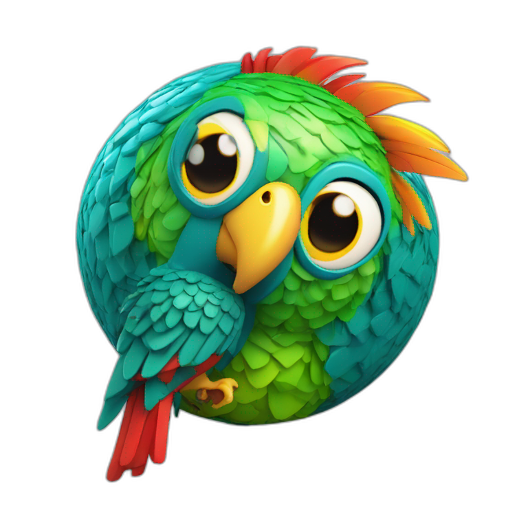 3d sphere with a cartoon courageous target Parrot skin texture with futuristic eyes emoji