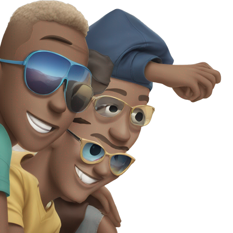 three boys smiling in sunglasses emoji