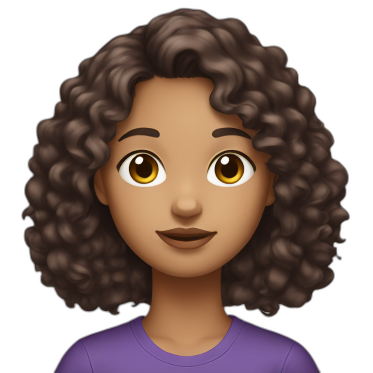 young-women,dark-long-brown-curly-hair,using-purple-tshirt,holding-a-kitty emoji