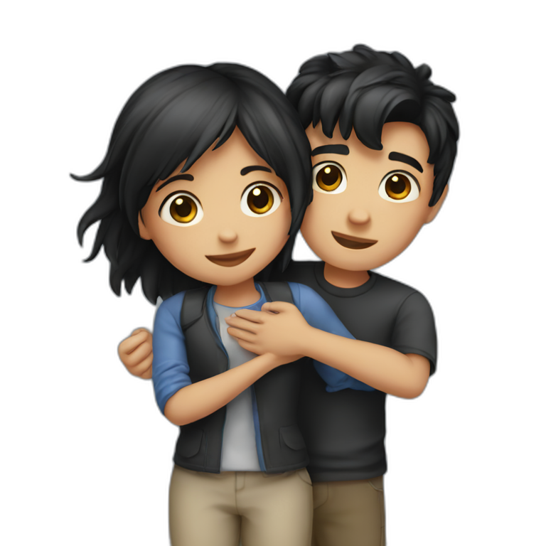 Hug boy and girl black hair emoji