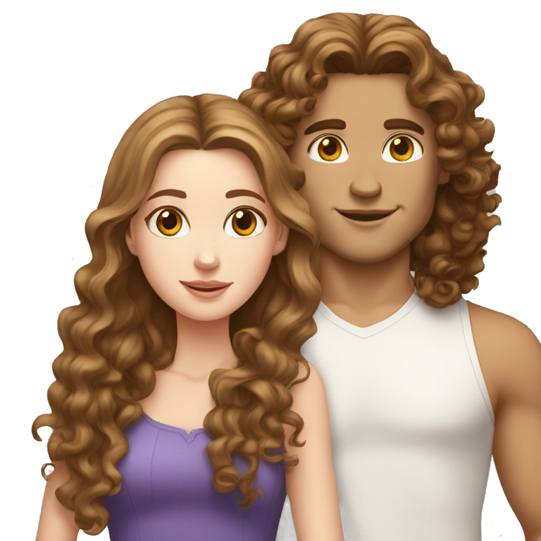 White girl with long brown hair and white guy curly brown hair emoji