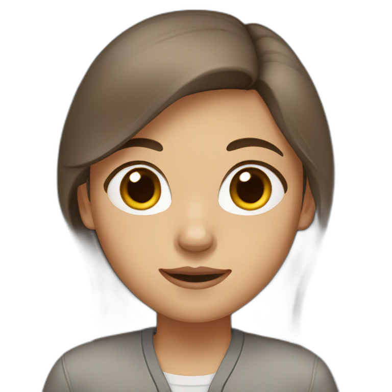 A girl with brown hair, brown eyes, and gray clothes emoji