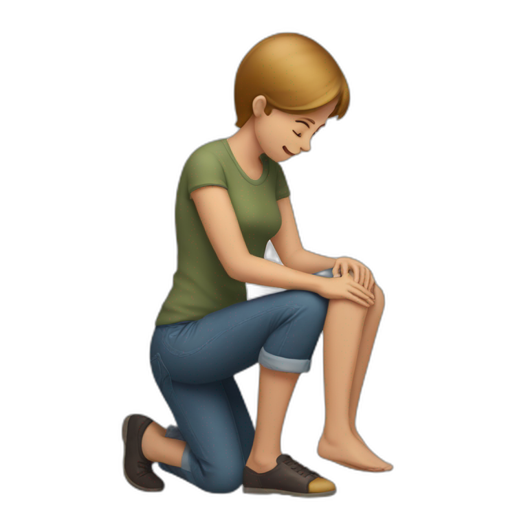Man on knee patting woman’s head emoji