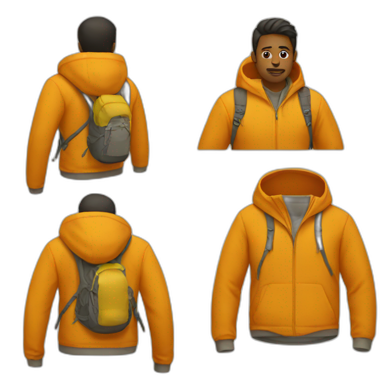 Yellow Hiker wear a orange hoodie emoji