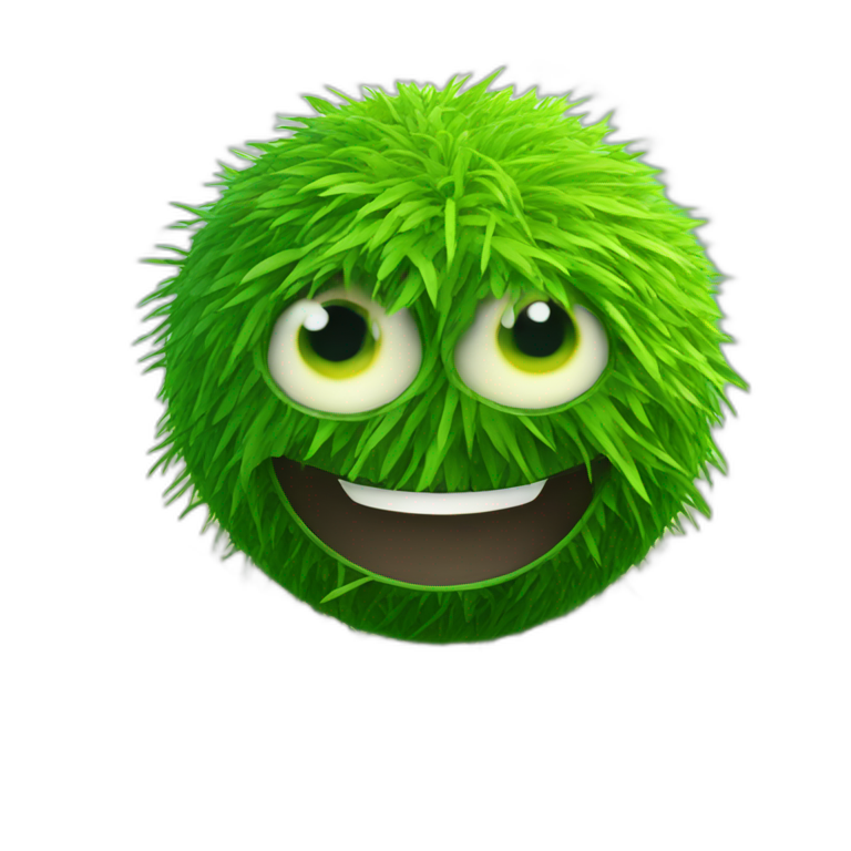 3d sphere with a cartoon grass texture with big courageous eyes emoji