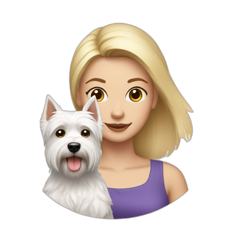 Blonde woman with a westie dog girl emoji
