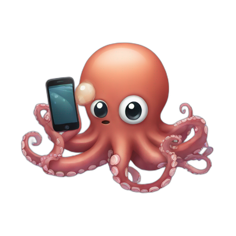 Octopus talking with smartphone emoji