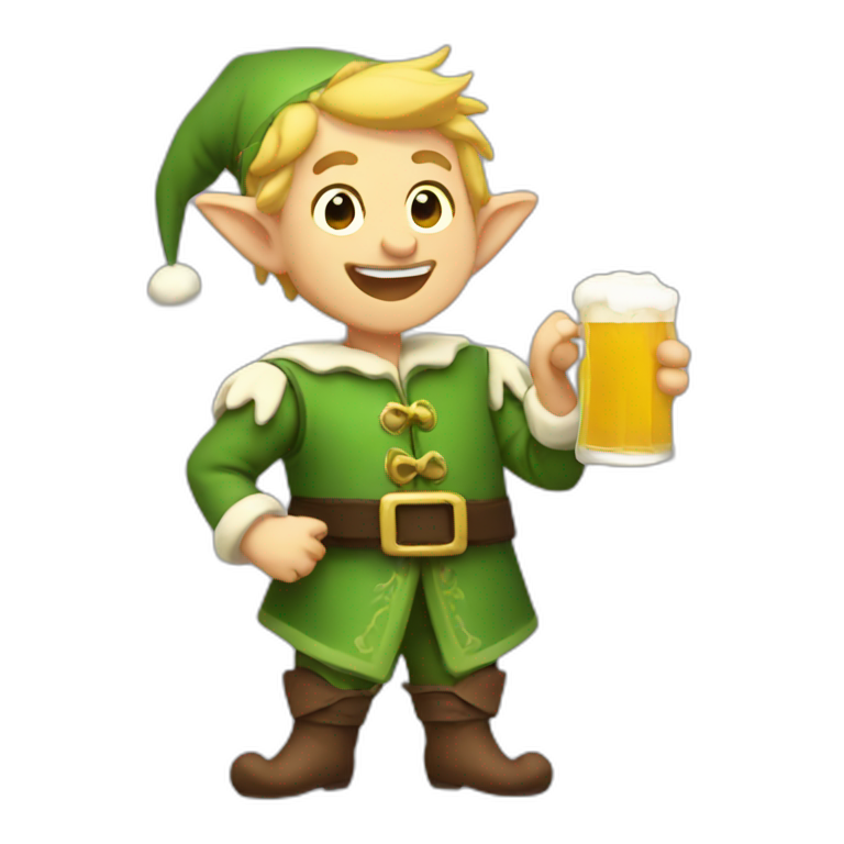 elf holding beer in his hands and laughing emoji