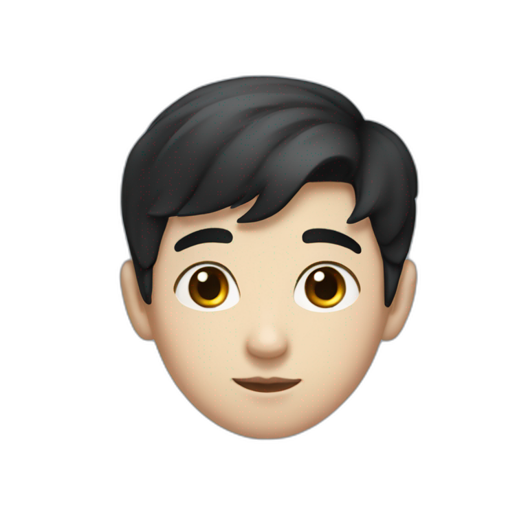 cute boy with short black hair and blue eyes and an imposing nose emoji
