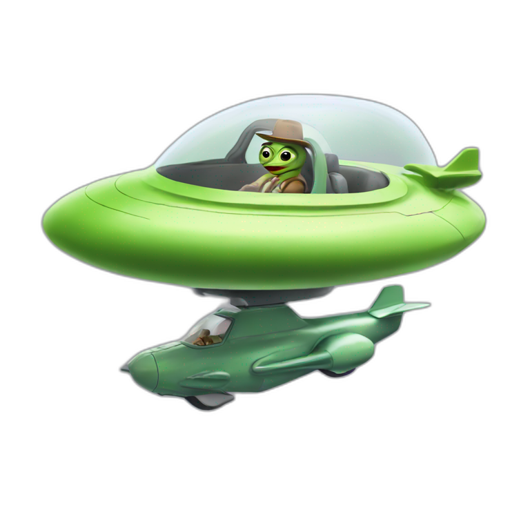 pepe driving in flying saucer emoji