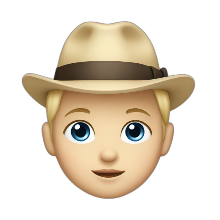 baby with short blonde hair and big blue eyes with a fedora emoji