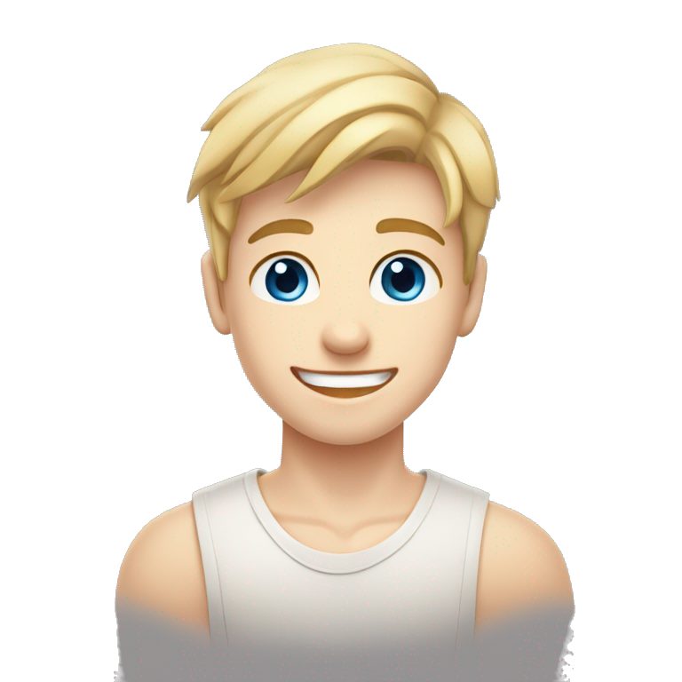 confident happy clean shaven pale teen boy with short blonde light hair blue eyes outdoor portrait emoji