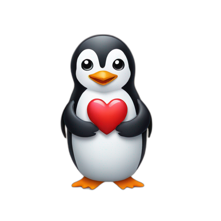 penguin holding a heart emoji